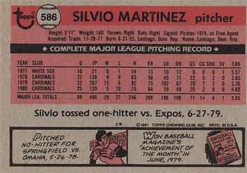 1981 Topps #586 Silvio Martinez Back