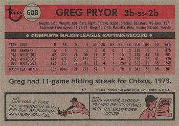 1981 Topps #608 Greg Pryor Back
