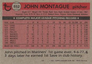 1981 Topps #652 John Montague Back