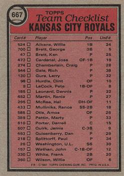 1981 Topps #667 Kansas City Royals / Jim Frey Back