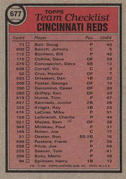 1981 Topps #677 Cincinnati Reds / John McNamara Back