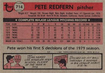 1981 Topps #714 Pete Redfern Back