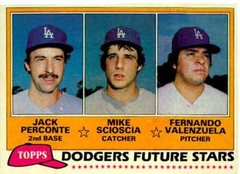 1981 Topps #302 Dodgers Future Stars - Jack Perconte / Mike Scioscia / Fernando Valenzuela Front