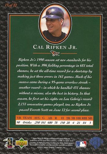 1996 Upper Deck Cal Ripken Collection 3x5 #13 Cal Ripken Jr. Back
