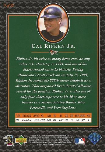 1996 Upper Deck Cal Ripken Collection 3x5 #5 Cal Ripken Jr. Back