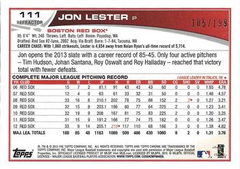 2013 Topps Chrome - Blue Refractors #111 Jon Lester Back