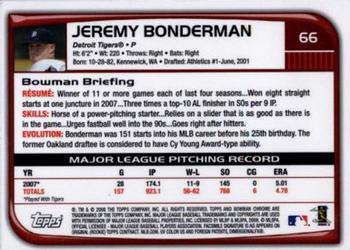 2008 Bowman Chrome #66 Jeremy Bonderman Back