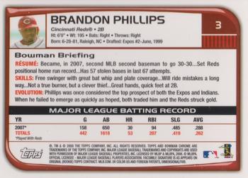 2008 Bowman Chrome #3 Brandon Phillips Back