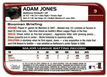 2008 Bowman Chrome #9 Adam Jones Back