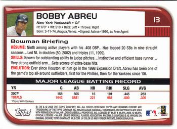 2008 Bowman Chrome #13 Bobby Abreu Back