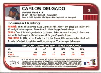 2008 Bowman Chrome #31 Carlos Delgado Back