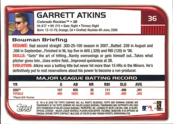2008 Bowman Chrome #36 Garrett Atkins Back