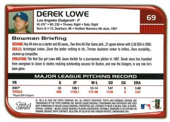 2008 Bowman Chrome #69 Derek Lowe Back