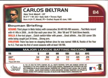 2008 Bowman Chrome #84 Carlos Beltran Back