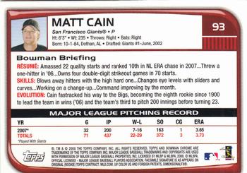 2008 Bowman Chrome #93 Matt Cain Back
