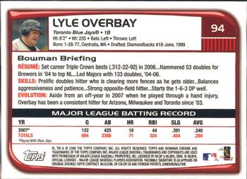 2008 Bowman Chrome #94 Lyle Overbay Back