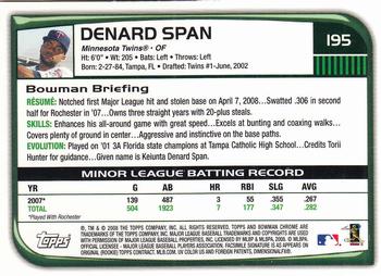 2008 Bowman Chrome #195 Denard Span Back