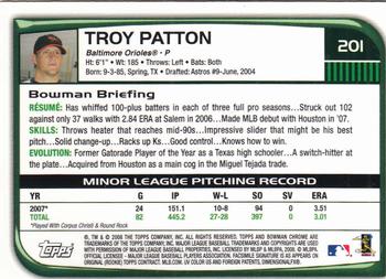 2008 Bowman Chrome #201 Troy Patton Back