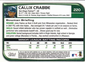2008 Bowman Chrome #220 Callix Crabbe Back