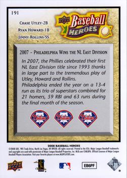 2008 Upper Deck Baseball Heroes #191 Chase Utley / Ryan Howard / Jimmy Rollins Back