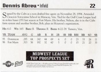 1997 Best Midwest League Top Prospects #22 Dennis Abreu Back