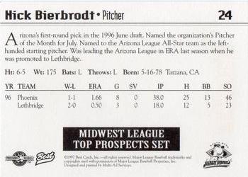 1997 Best Midwest League Top Prospects #24 Nick Bierbrodt Back