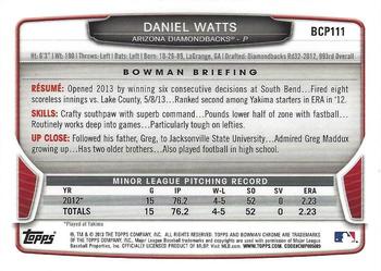 2013 Bowman Chrome - Prospects #BCP111 Daniel Watts Back