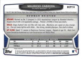 2013 Bowman Chrome - Prospects #BCP114 Mauricio Cabrera Back