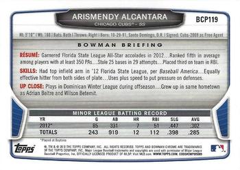2013 Bowman Chrome - Prospects #BCP119 Arismendy Alcantara Back
