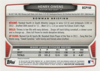 2013 Bowman Chrome - Prospects #BCP150 Henry Owens Back