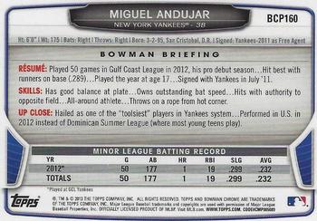 2013 Bowman Chrome - Prospects #BCP160 Miguel Andujar Back