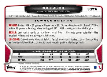 2013 Bowman Chrome - Prospects #BCP192 Cody Asche Back