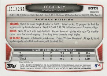2013 Bowman Chrome - Prospects Blue Refractors #BCP139 Ty Buttrey Back