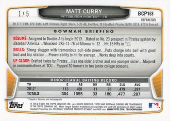 2013 Bowman Chrome - Prospects Red Refractors #BCP163 Matt Curry Back