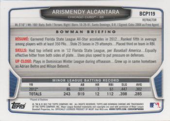 2013 Bowman Chrome - Prospects Refractors #BCP119 Arismendy Alcantara Back