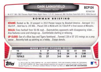 2013 Bowman Chrome - Prospects Refractors #BCP124 Dan Langfield Back