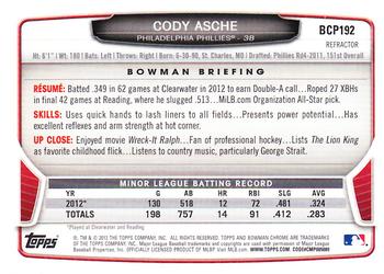 2013 Bowman Chrome - Prospects Refractors #BCP192 Cody Asche Back