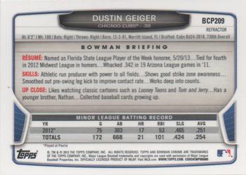 2013 Bowman Chrome - Prospects Refractors #BCP209 Dustin Geiger Back
