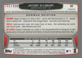 2013 Bowman Chrome - Blue Refractors #61 Jacoby Ellsbury Back