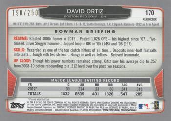 2013 Bowman Chrome - Blue Refractors #170 David Ortiz Back