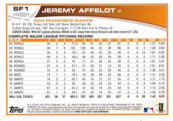 2013 Topps Chevron San Francisco Giants #SF1 Jeremy Affeldt Back
