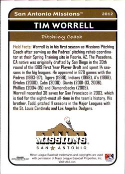 2012 Grandstand San Antonio Missions #2 Tim Worrell Back