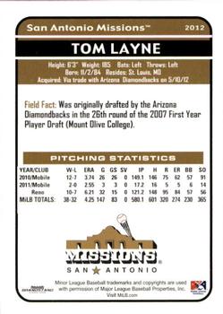 2012 Grandstand San Antonio Missions #15 Tom Layne Back