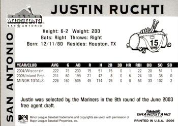 2006 Grandstand San Antonio Missions #28 Justin Ruchti Back