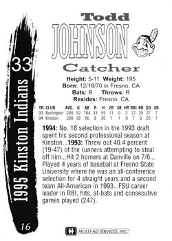 1995 Multi-Ad Kinston Indians #16 Todd Johnson Back