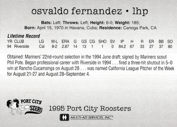 1995 Multi-Ad Port City Roosters #NNO Osvaldo Fernandez Back