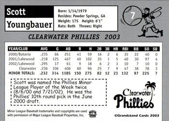 2003 Grandstand Clearwater Phillies #NNO Scott Youngbauer Back