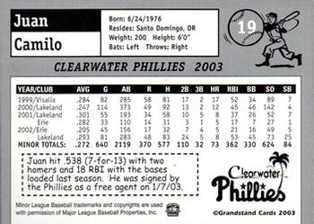 2003 Grandstand Clearwater Phillies #NNO Juan Camilo Back