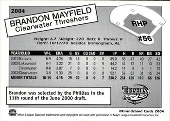 2004 Grandstand Clearwater Threshers #NNO Brandon Mayfield Back