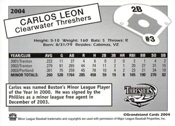 2004 Grandstand Clearwater Threshers #NNO Carlos Leon Back